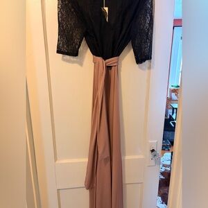Grace Karin Black and Tan Lace Maxi Dress